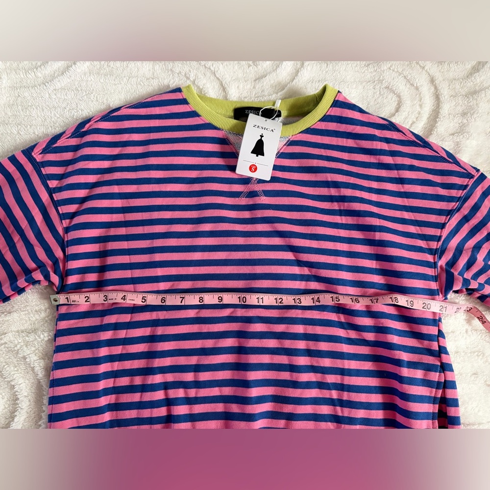 Striped Pink and Blue Crewneck Sweater, Size S, NWT, Comfy Casual Colorful - Picture 6 of 7